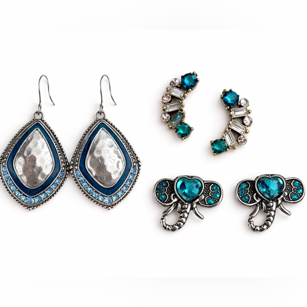 Statement Earring Bundle of 3 | Turquoise Teardrops + Elephant Studs
